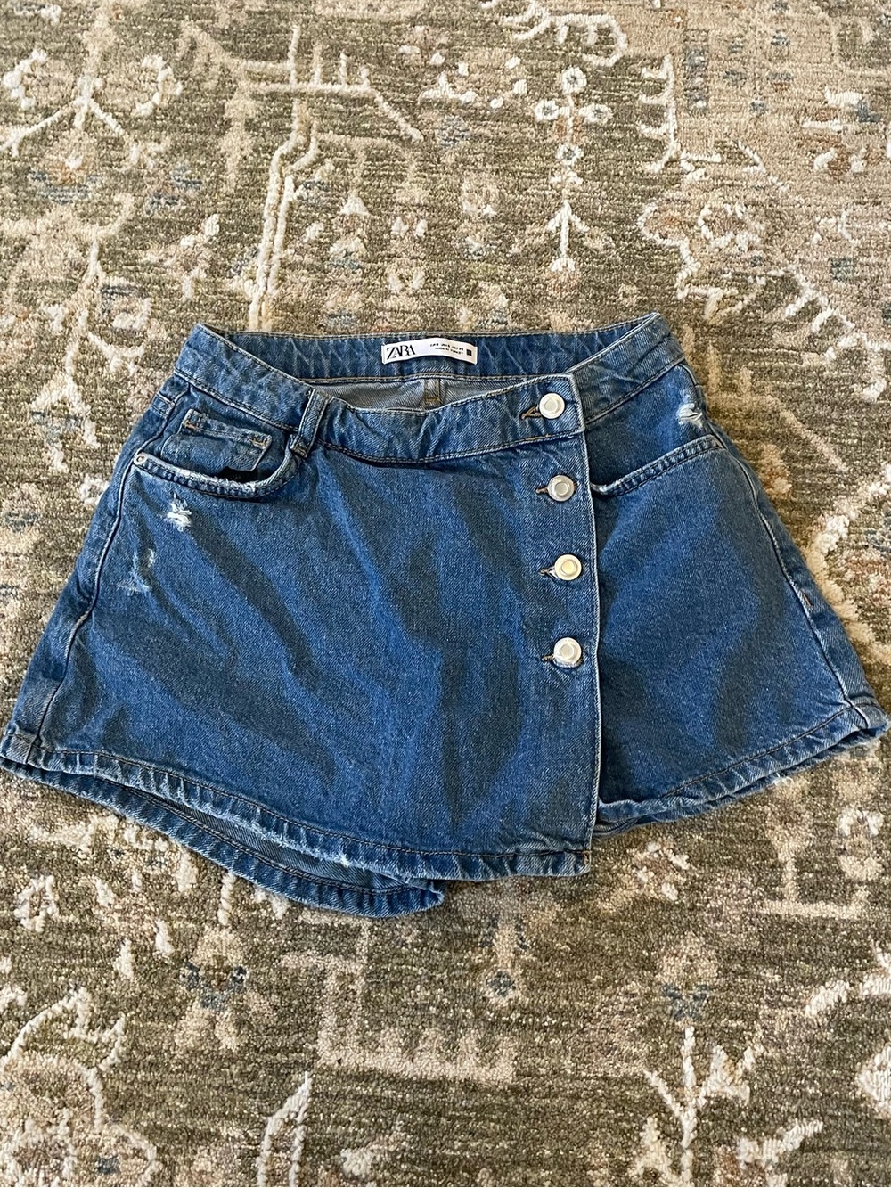 Button-Front Denim Skort in Classic Blue